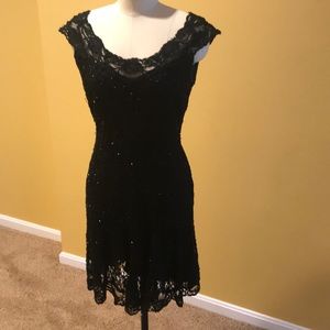 Beaded black lace dress Carmen Marc Valvo